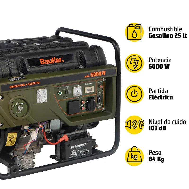 BAUKER
Generador Eléctrico a Gasolina Partida Eléctrica 6000 W 25