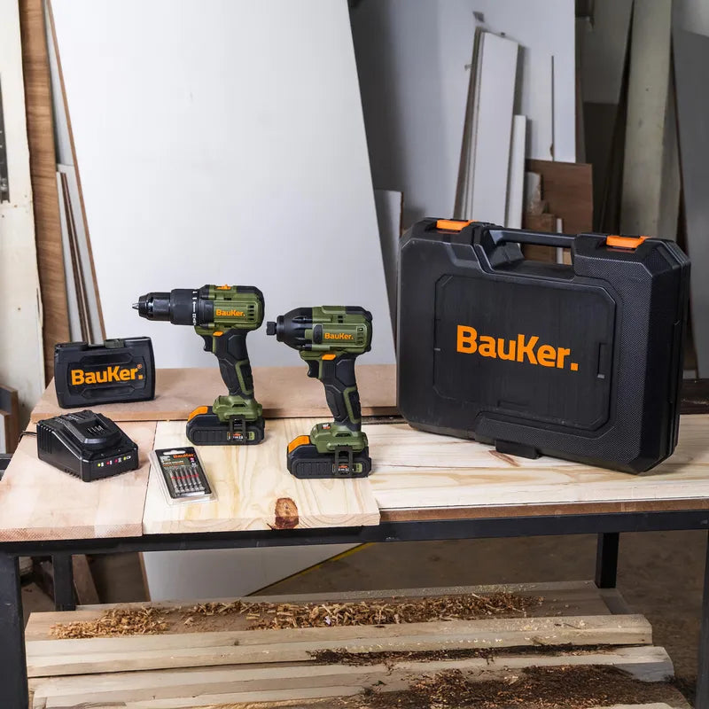 BAUKER
Kit Taladro Percutor 13 mm 20 V+ Atornillador Impacto 20 V +2 Baterías 2 AH + Cargador