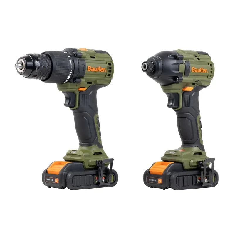 BAUKER
Kit Taladro Percutor 13 mm 20 V+ Atornillador Impacto 20 V +2 Baterías 2 AH + Cargador