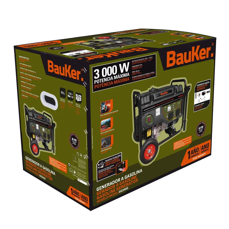 BAUKER
Generador a Gasolina Partida Manual 3000 W 15 l