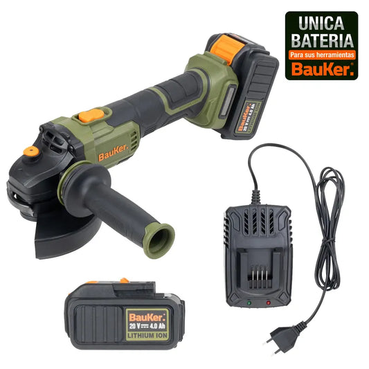 BAUKER
Esmeril 4 1/2"- 5" Inalámbrico 20 V Brushless + 1 Batería 4 AH + 1 Cargador